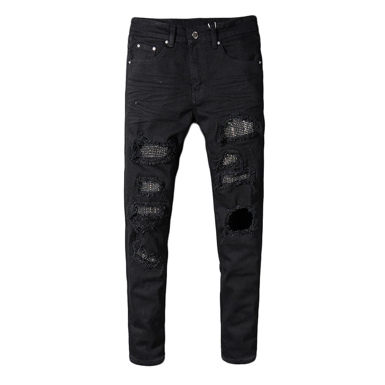 Schwarzer Denim mit Strasssteinen